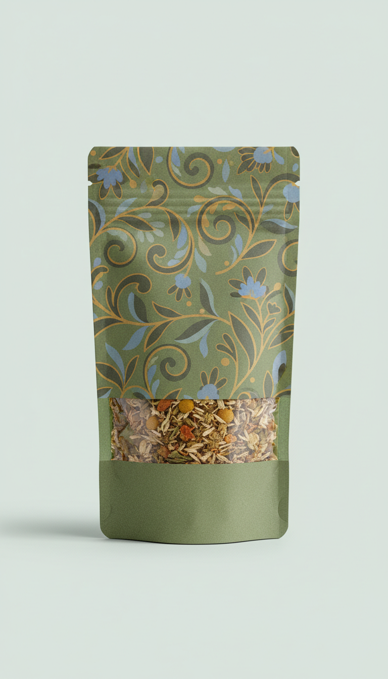 Herbal infusion tea pouch with adaptogens