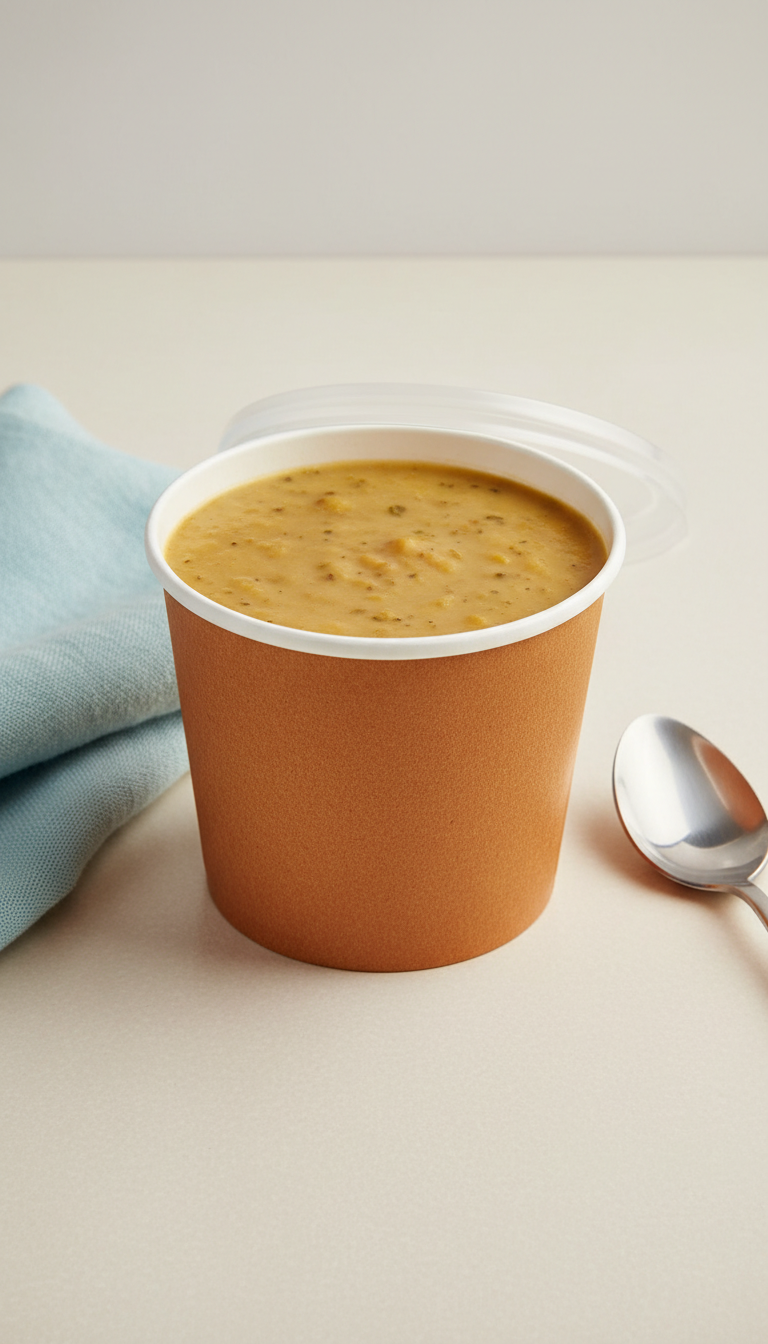 Functional soup single-serve bowl with packaging